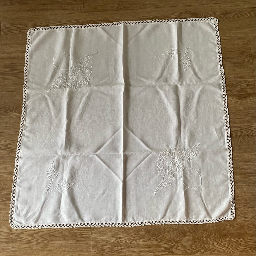 Vintage White Linen Tablecloth